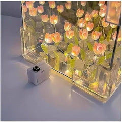 Handmade Crystal Tulip LED Lamp – Romantic Flower Night Light in Glass Cube
