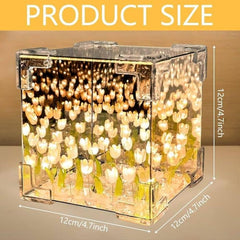 Handmade Crystal Tulip LED Lamp – Romantic Flower Night Light in Glass Cube